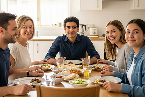 Homestay Family Enjoying a Halal Meal